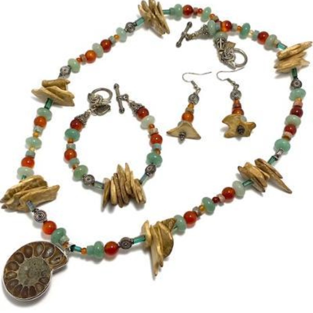 Handmade Jewelry Set By Surdigirl - Fossil Ammonoidea, Aventurine